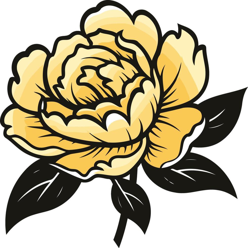 Yellow Peony Blossom with Black Leaves vector