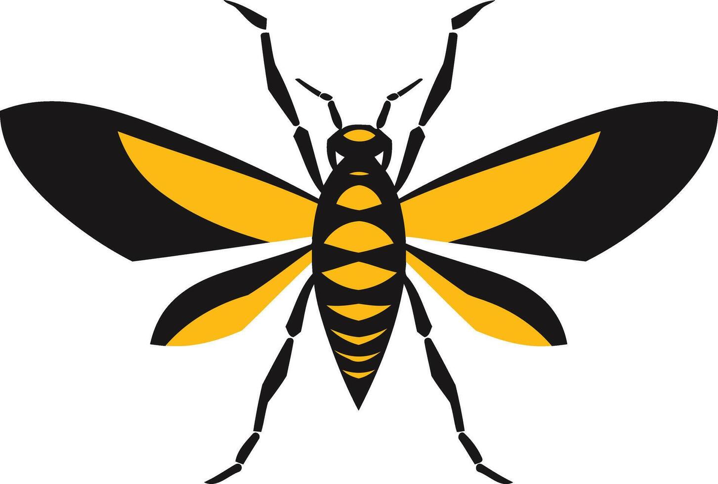 Simple, graphic illustration of a stylized wasp in black and yellow vector