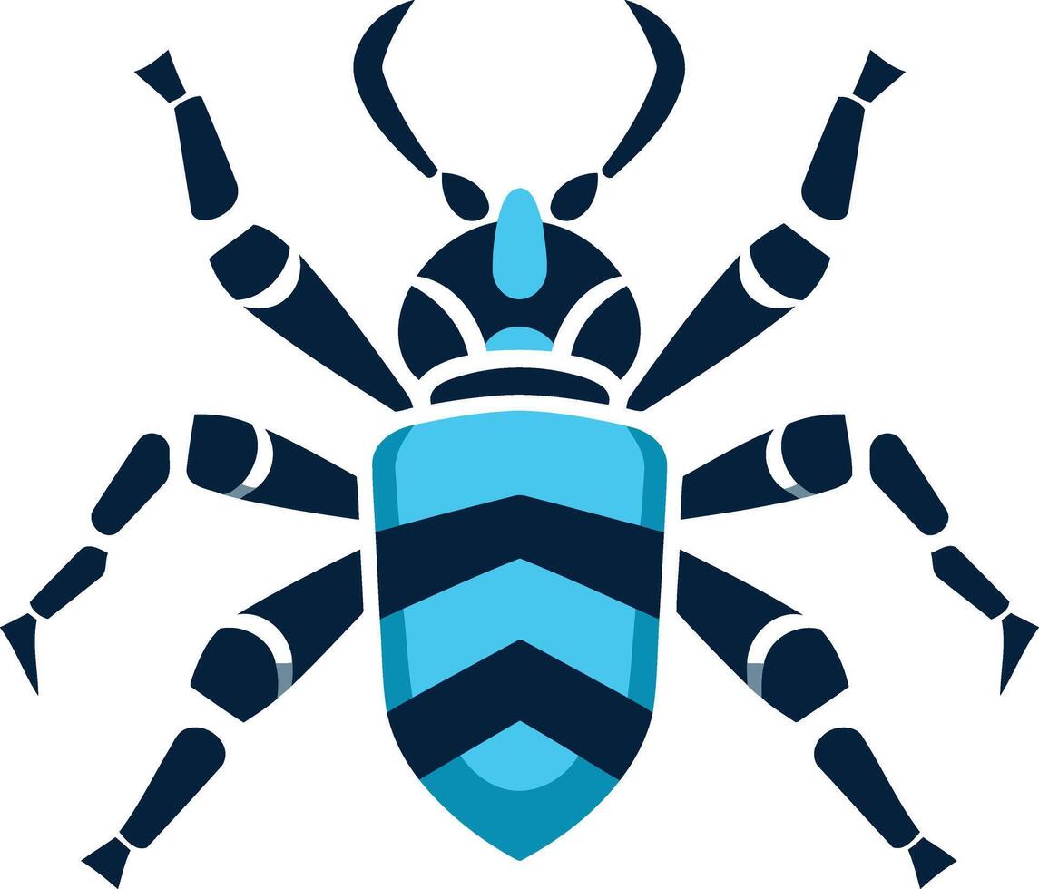 Abstract, stylized bug logo design in blue and black vector