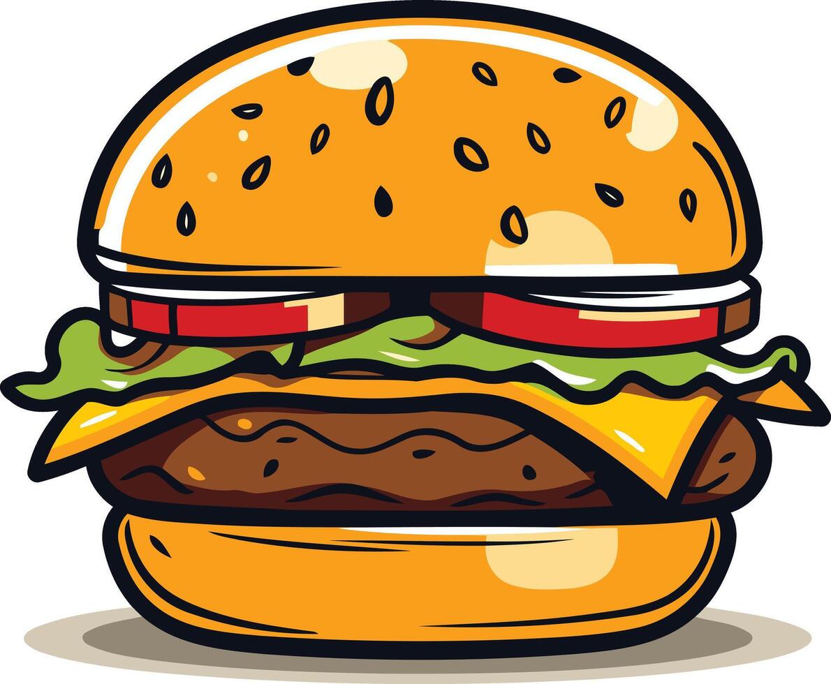A cheerful cartoon hamburger illustration, perfect for menus, branding, or social media vector