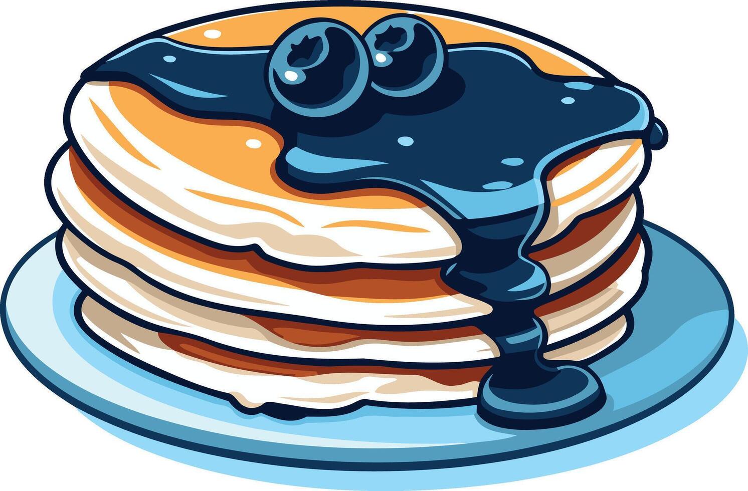 Delicious stack of pancakes with blueberry syrup, perfect for breakfast menus, food blogs, or social media posts vector