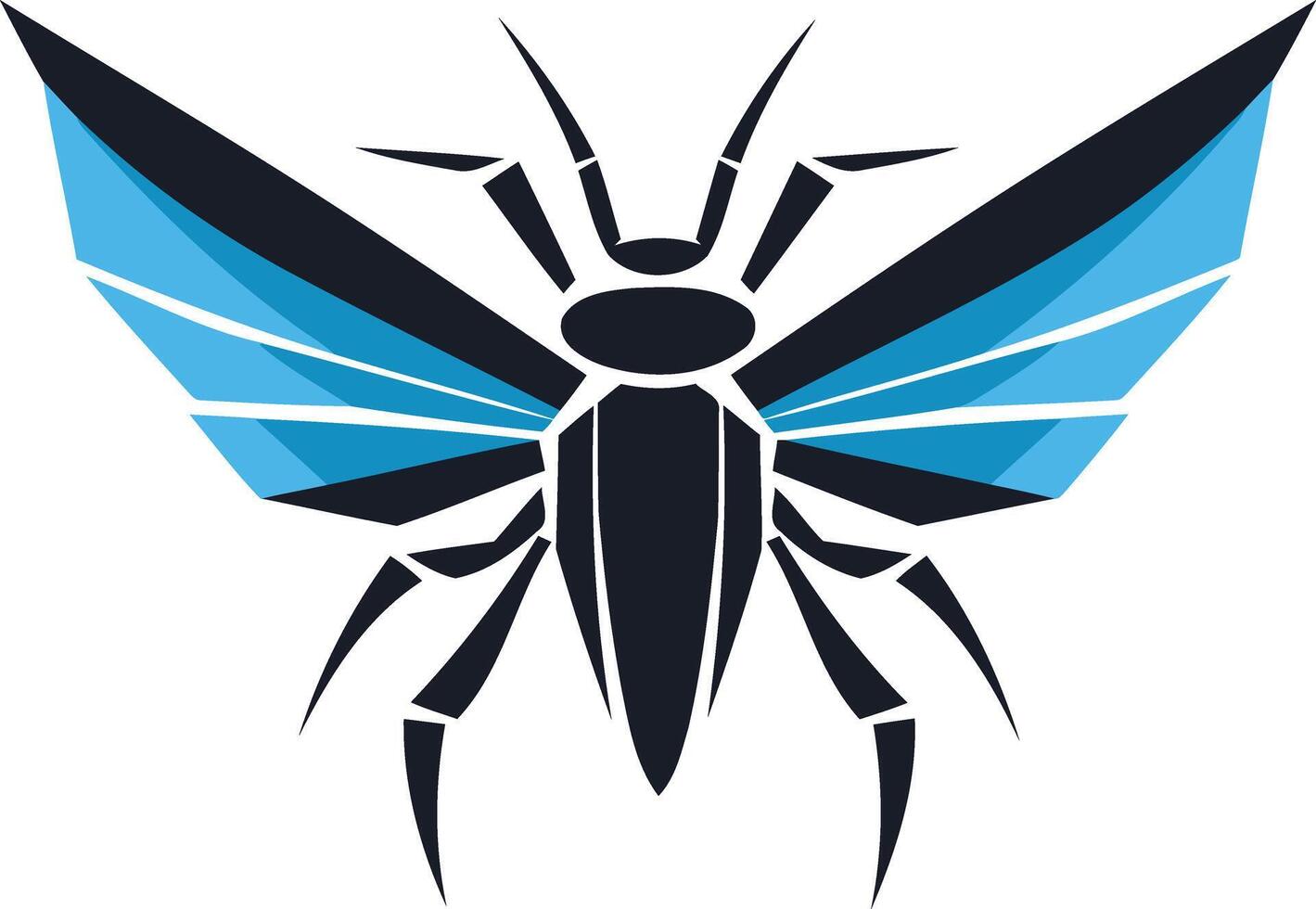 Abstract insect logo design with blue and black colors, perfect for a tech company, gaming, or sports team vector