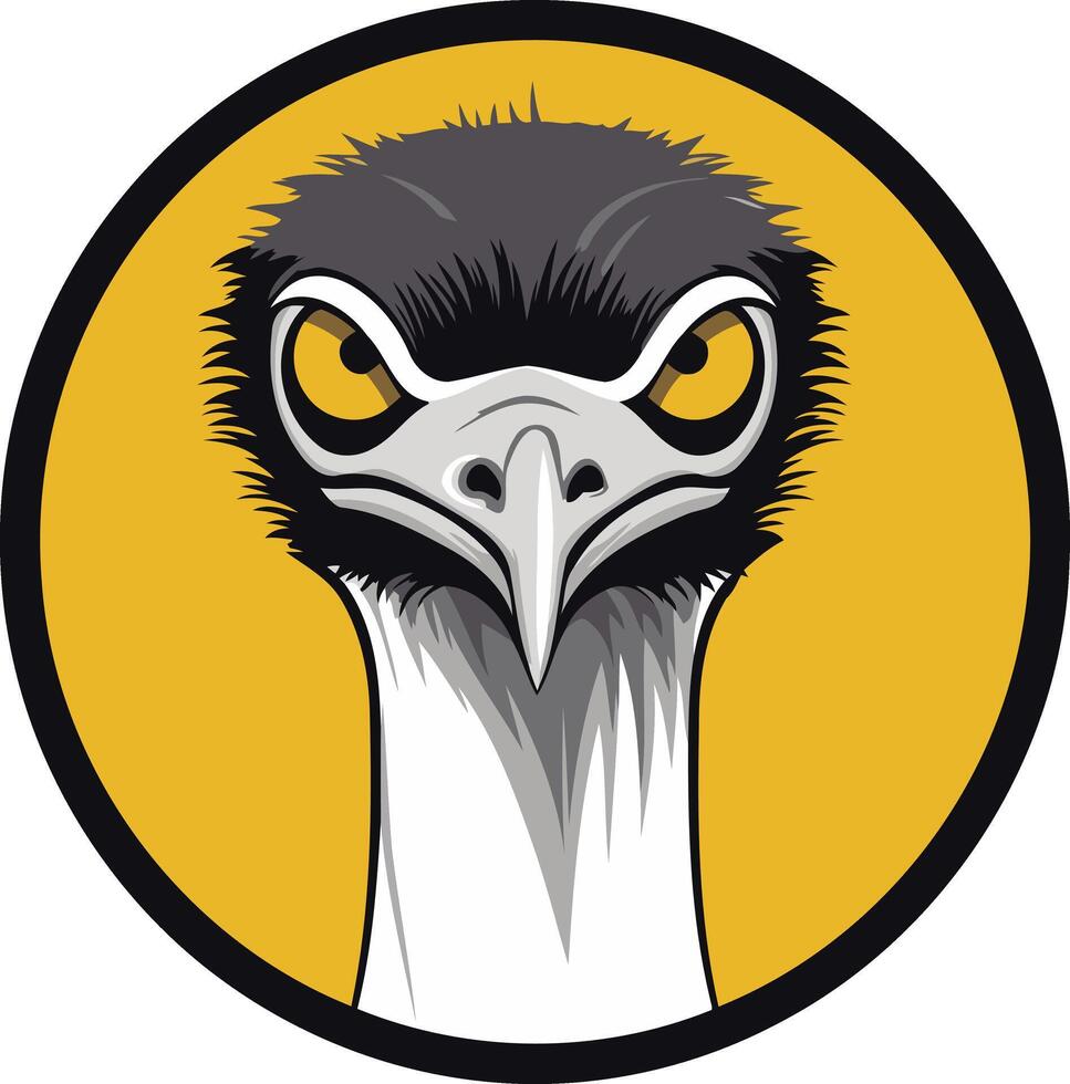 Intriguing cartoon illustration of an emu's head, featuring a bold, curious gaze and sharp details vector