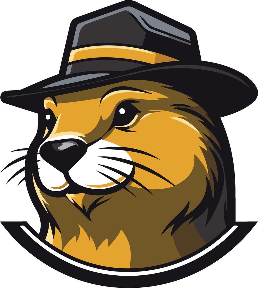 Cool, cartoon illustration of a beaver wearing a fedora hat vector