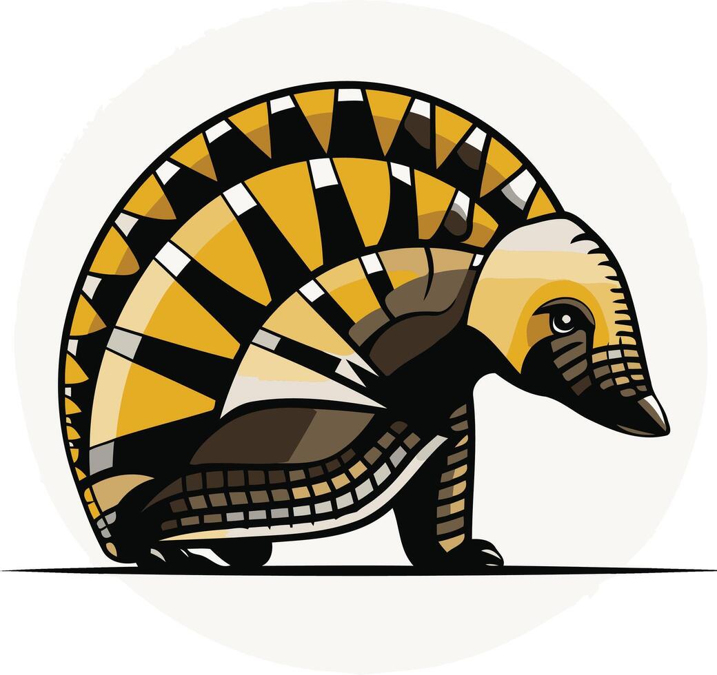 A stylized illustration of an armadillo in yellow and brown tones, perfect for nature, wildlife, and animal themed designs vector