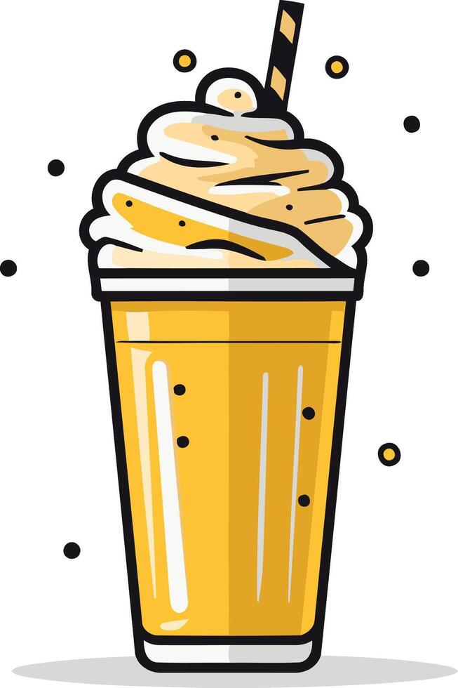 A cartoon illustration of a refreshing yellow milkshake with whipped cream and a straw vector