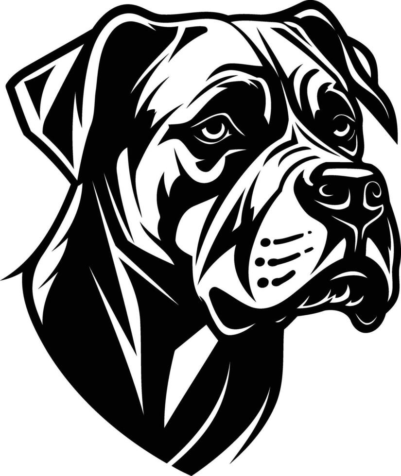 A bold and striking black and white illustration of a bulldog's head, ideal for tattoo designs, t shirt prints, and branding vector