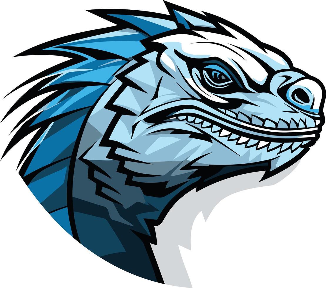 Powerful blue dragon head logo design vector