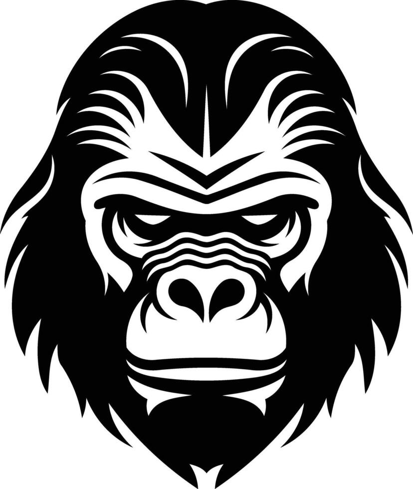 Intense black and white illustration of a gorilla's face, perfect for branding, tattoos, and streetwear designs vector