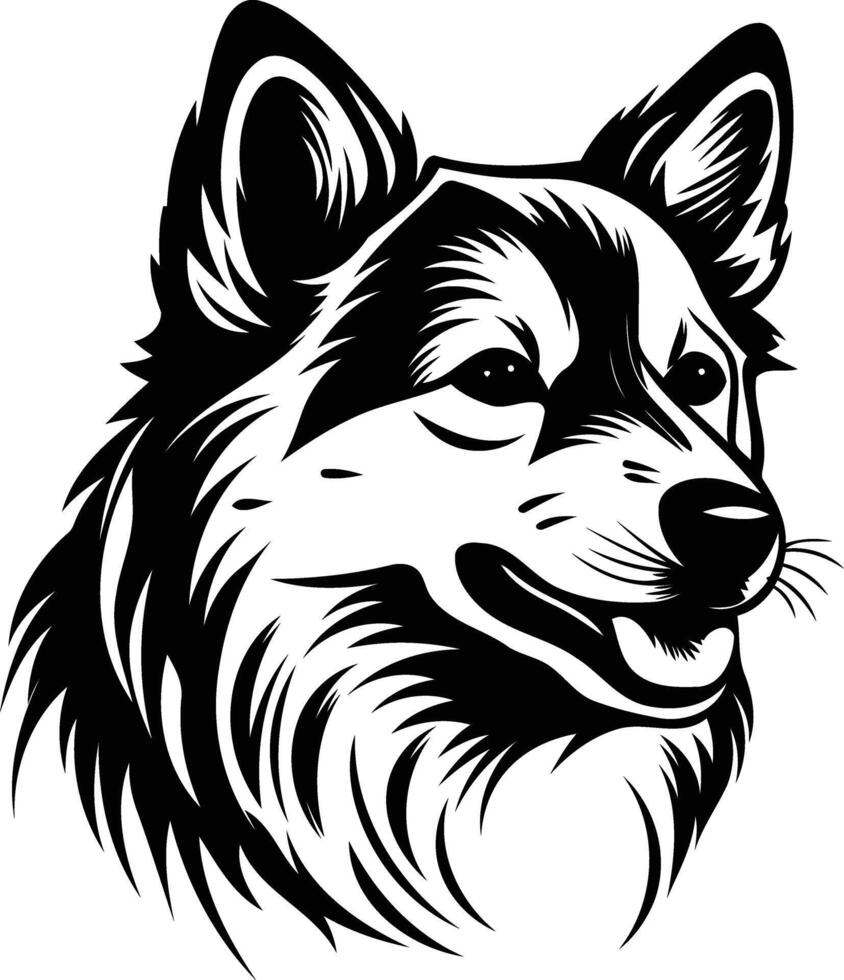 Black and white line art illustration of a dog's head, perfect for tattoo designs, t shirt prints, or logos vector