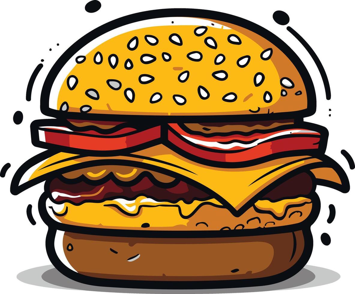 Cartoon illustration of a juicy, delicious cheeseburger vector