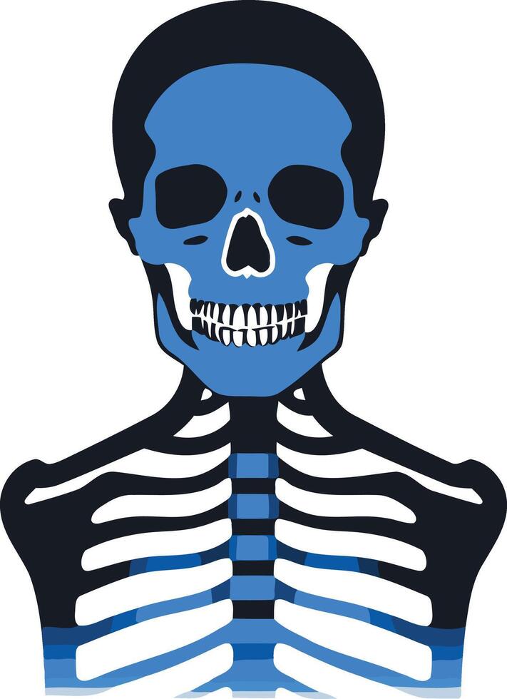A stylized blue skull with black ribs and a white smile vector