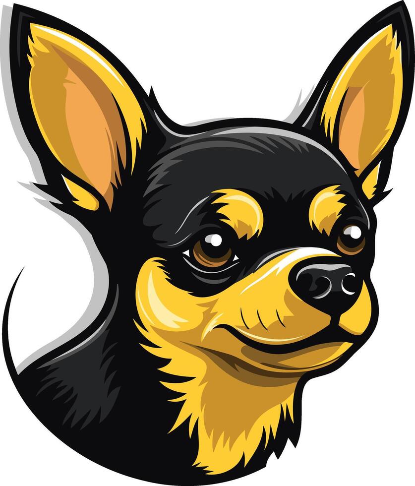 A cute and playful illustration of a black and tan chihuahua, perfect for dog related branding or social media vector