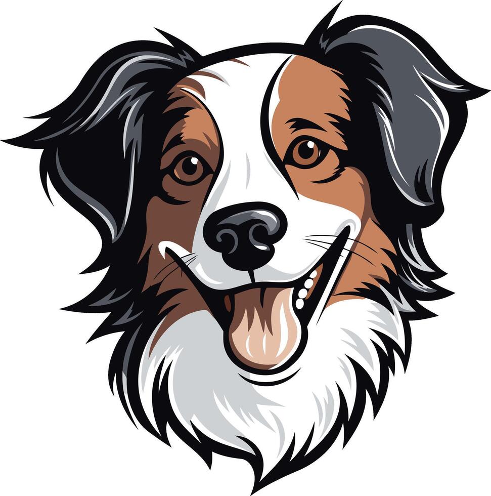 Smiling cartoon dog with black and white fur, perfect for logos, branding, and pet related projects vector