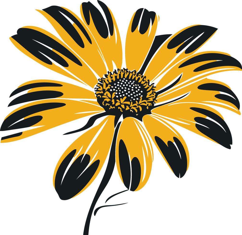 Simple, stylized yellow daisy with black accents, perfect for nature themed designs, patterns, and branding vector