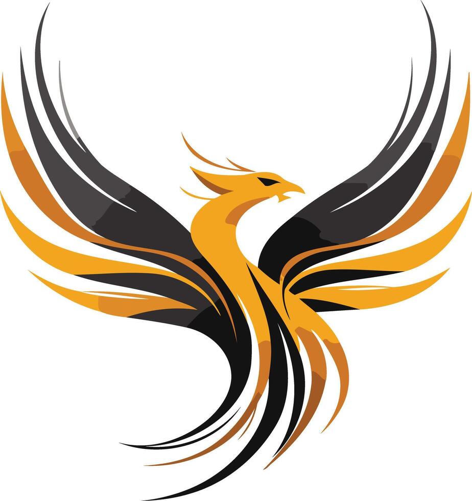 Stylized phoenix logo in black and gold vector