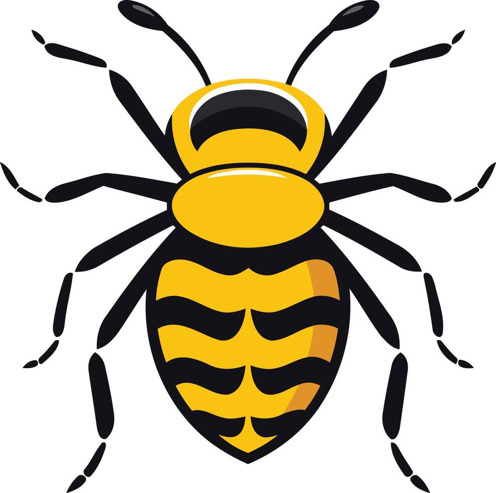 Cartoon illustration of a cute, yellow and black bee with a striped abdomen and large, prominent eyes vector