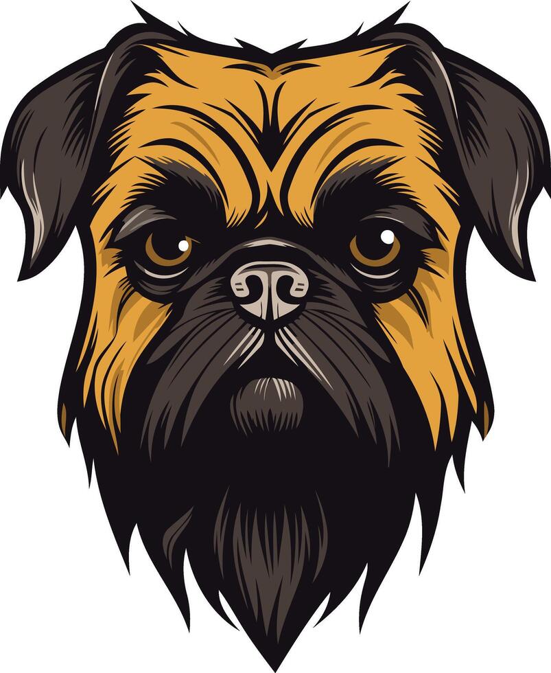 A close up portrait illustration of a brussels griffon dog, showcasing its distinct facial features and soulful expression vector