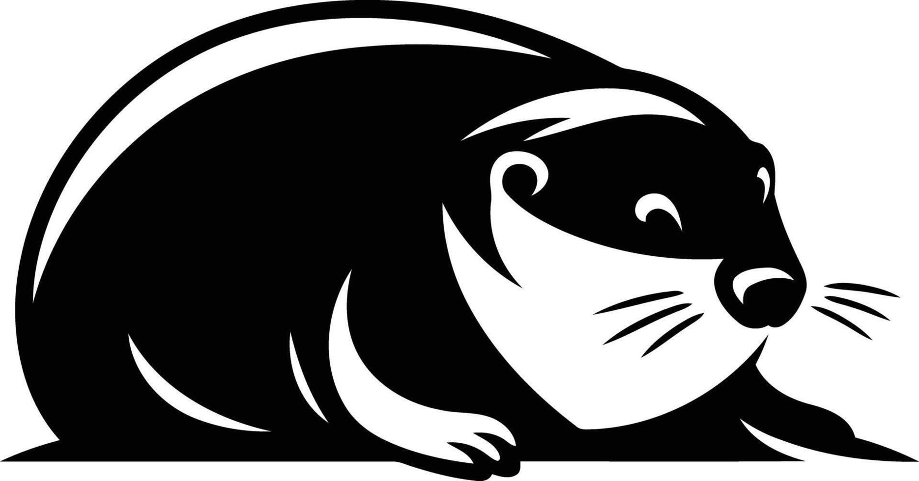 Black and white illustration of an otter peeking out from behind a rock vector