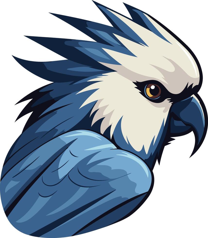A vibrant blue and white parrot illustration with a striking profile view vector