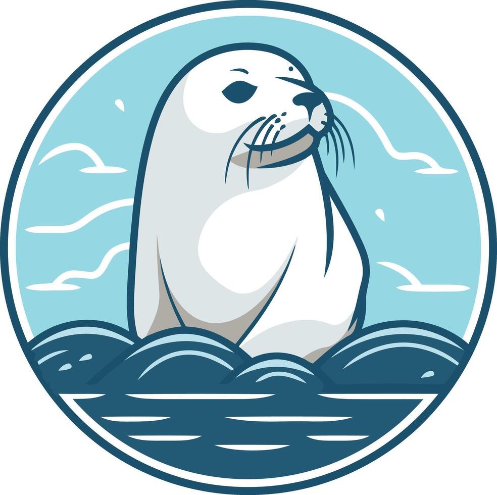 A cute cartoon seal in a round logo design perfect for branding or merchandise vector
