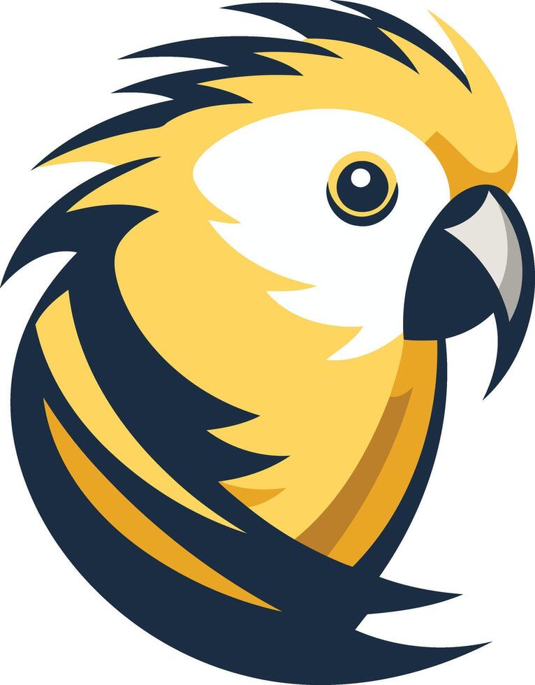 A stylized, abstract illustration of a parrot's head, featuring vibrant yellow and blue tones vector
