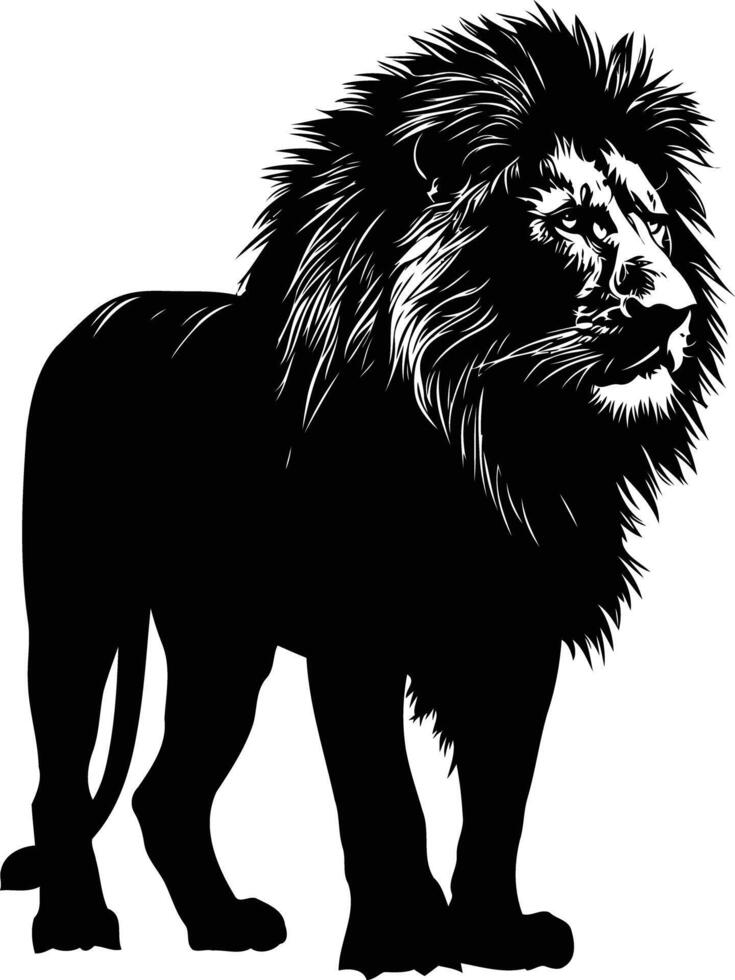 Powerful black and white silhouette of a majestic lion, perfect for adding a touch of wildness to your designs vector