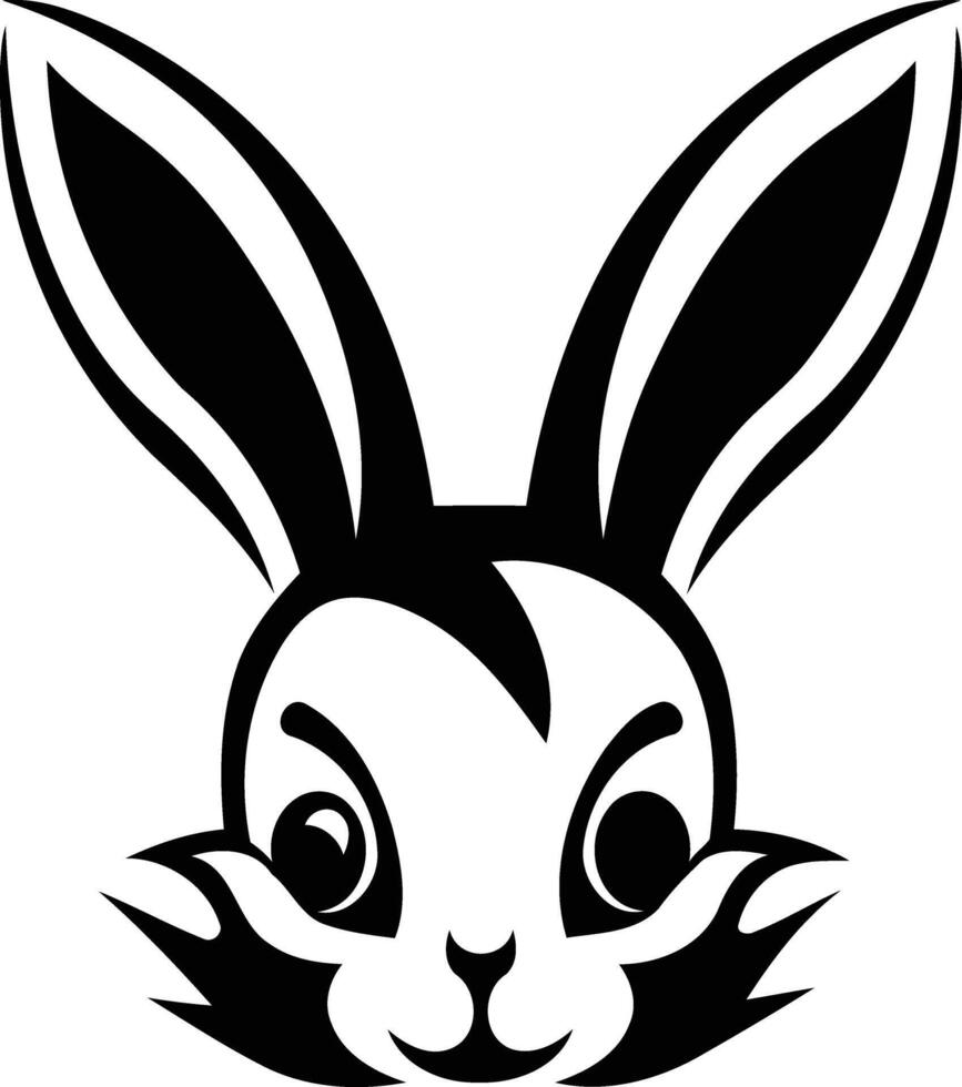 A bold, black and white element illustration of a rabbit's face with a mischievous expression vector