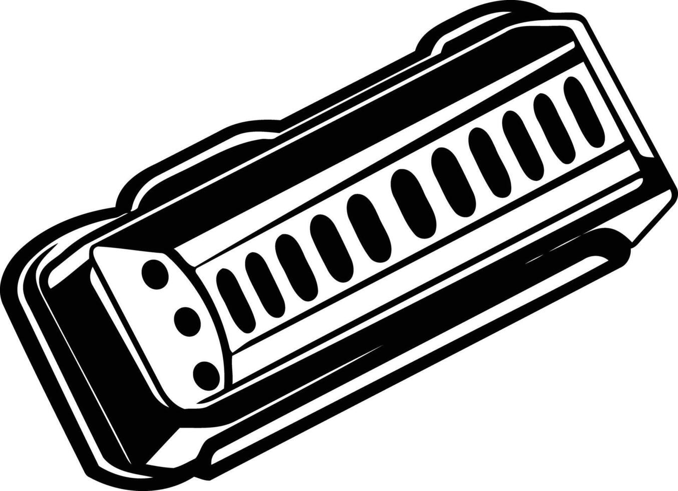 Black and white illustration of a harmonica, perfect for musical and blues themed designs vector