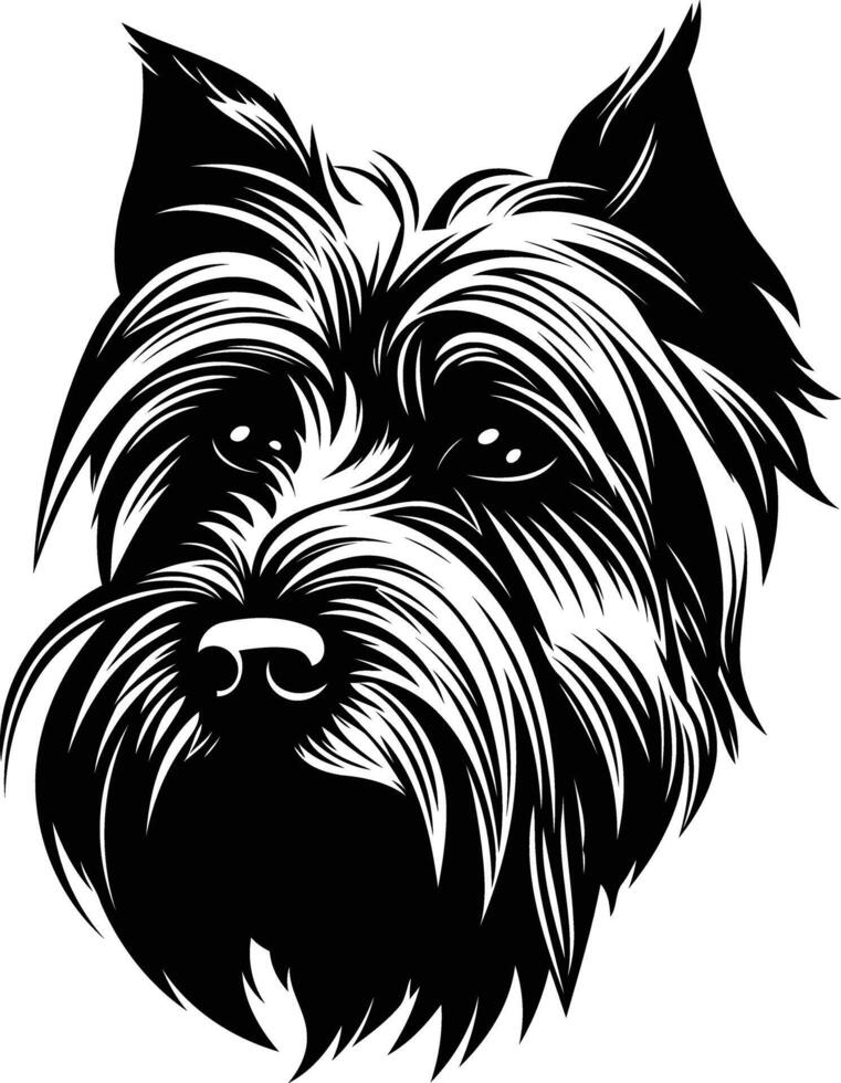 Black and white illustration of a yorkshire terrier, showcasing its distinctive fluffy hair and adorable face vector