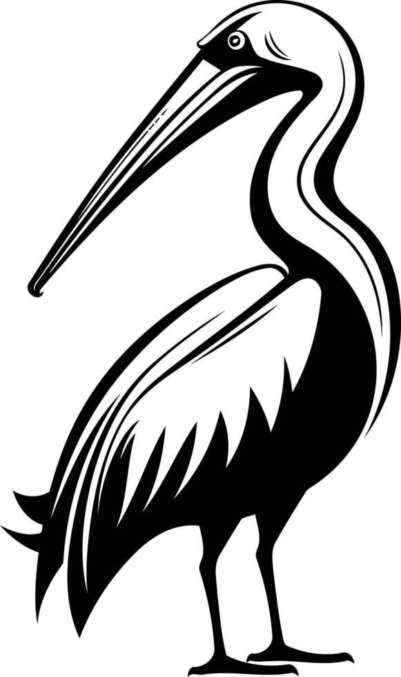 Elegant black and white silhouette of a pelican with a long beak vector