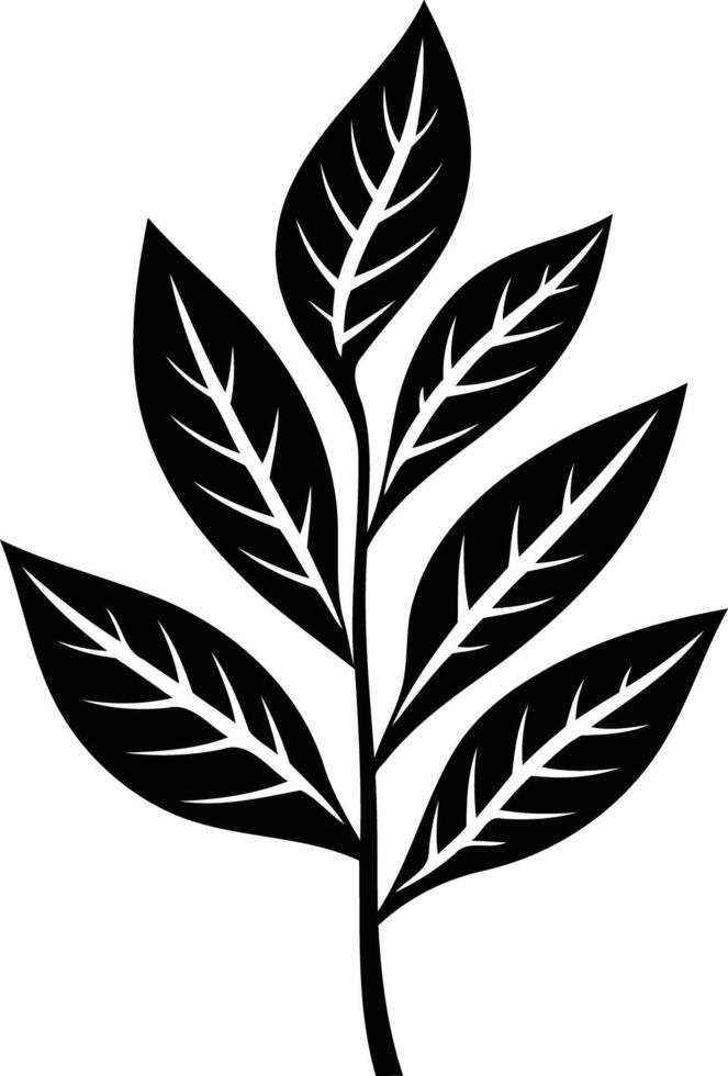 Simple yet elegant black and white silhouette of a leaf branch vector