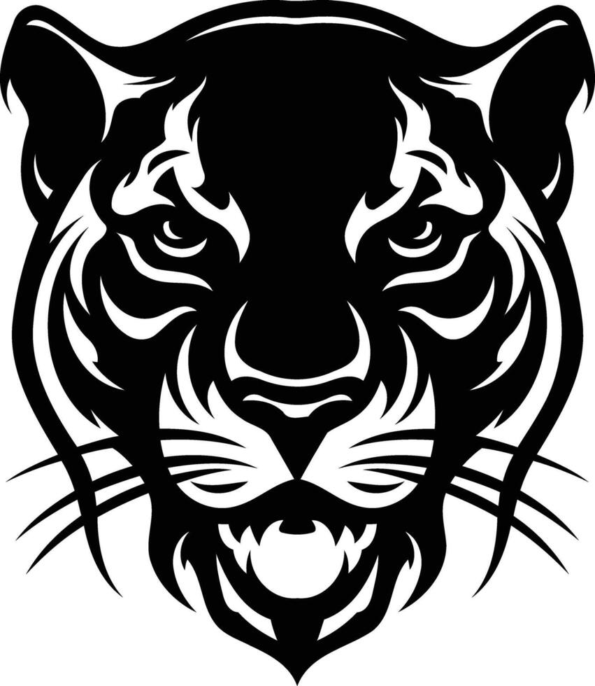 A fierce and bold black and white illustration of a tiger's face, perfect for tattoos, logos, and graphic designs vector