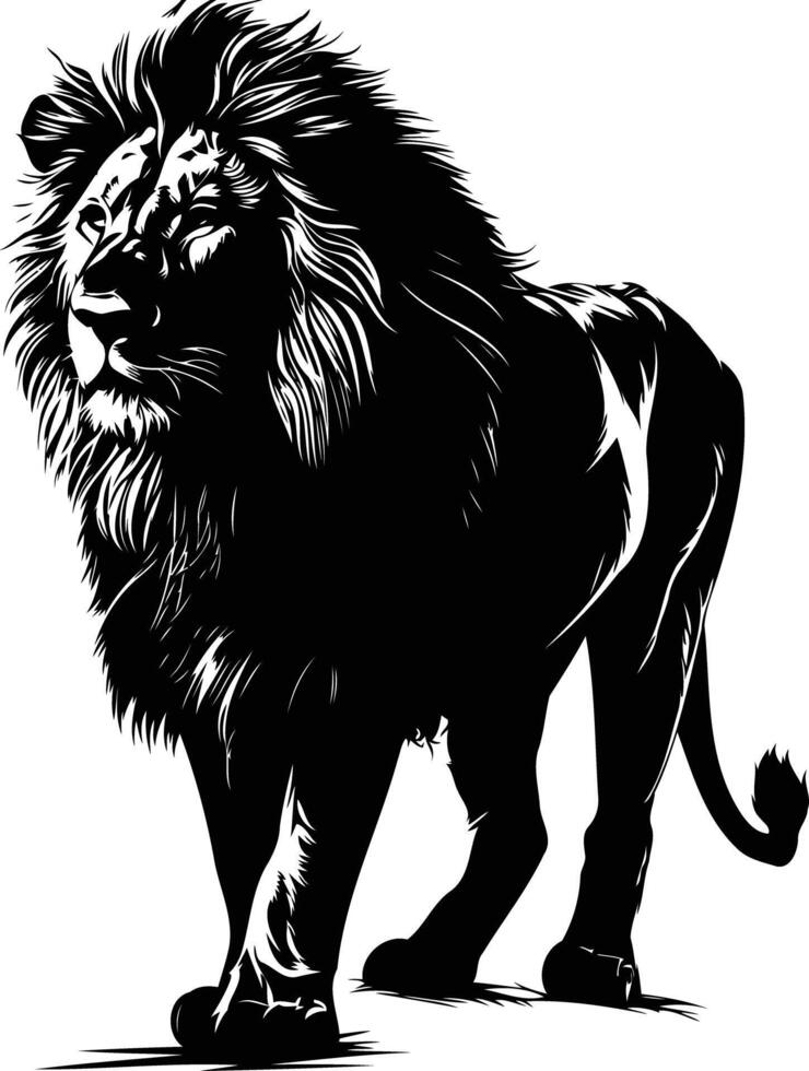 A powerful silhouette of a lion in a bold black and white design vector