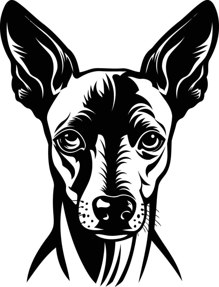 A striking black and white illustration of a miniature pinscher's head vector