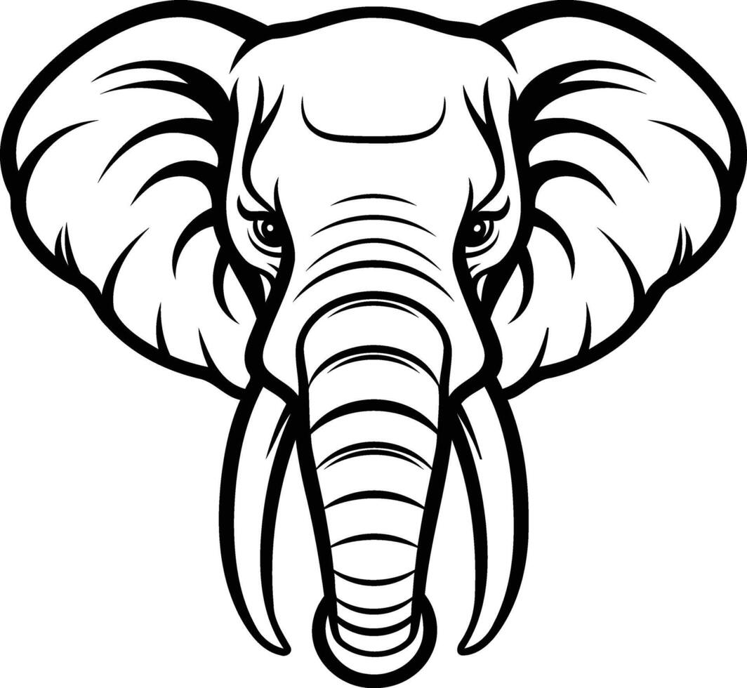 Powerful black and white line art illustration of an elephant's head, perfect for tattoo designs, logos, or animal themed projects vector