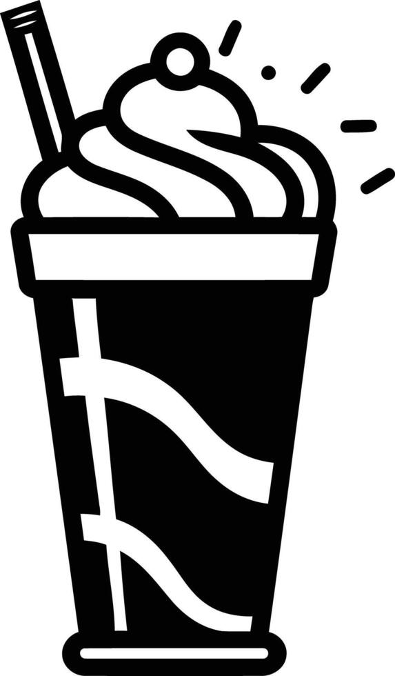 Black and white illustration of a milkshake with whipped cream and a straw vector
