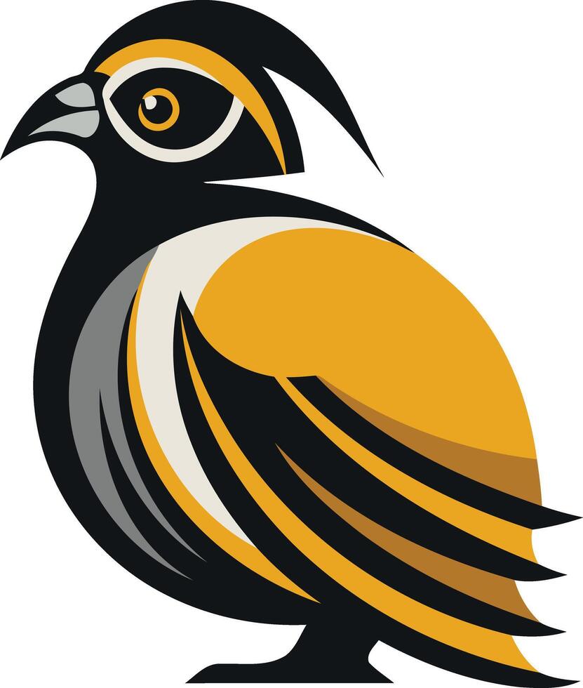Stylized illustration of a quail in black, yellow, and grey, perfect for a mascot or logo design vector