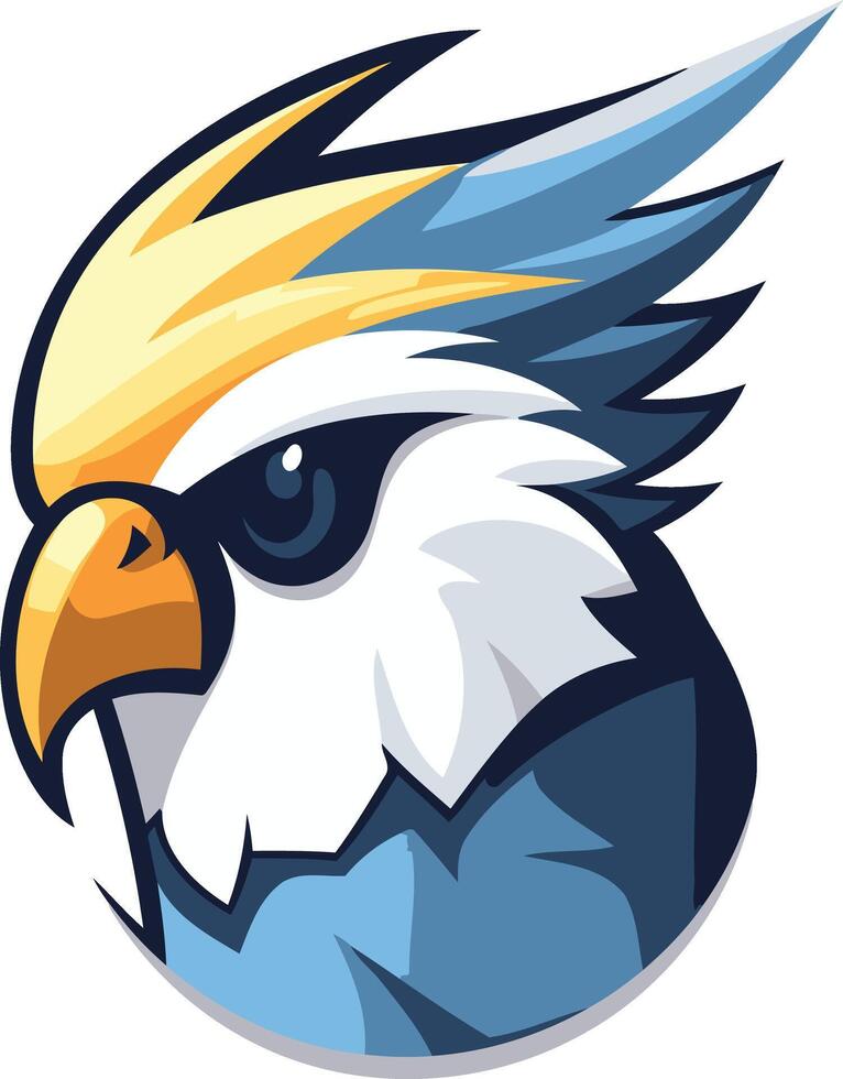 A fierce and stylized cartoon falcon head, perfect for gaming logos, branding, and esports teams vector