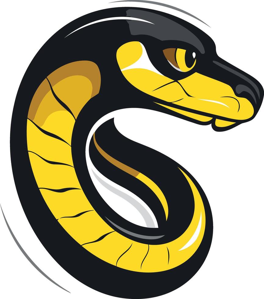 A fierce and stylized black and yellow snake logo design vector