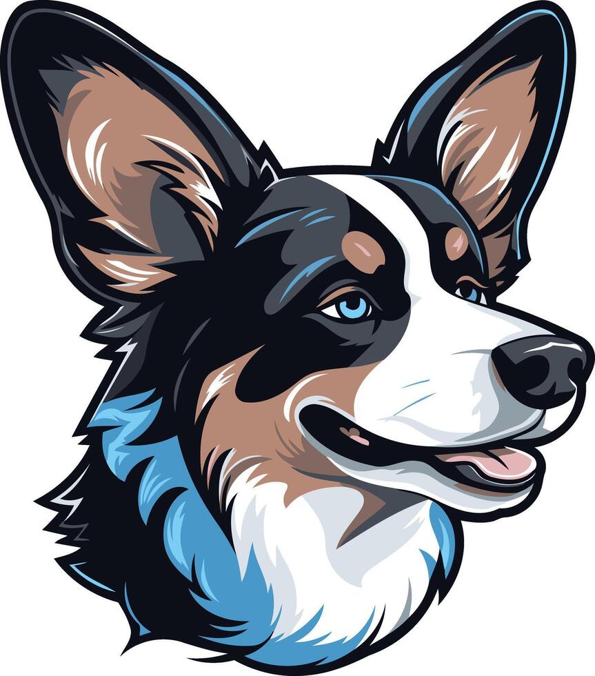 Cute cartoon illustration of a cardigan welsh corgi with blue eyes and a friendly expression vector
