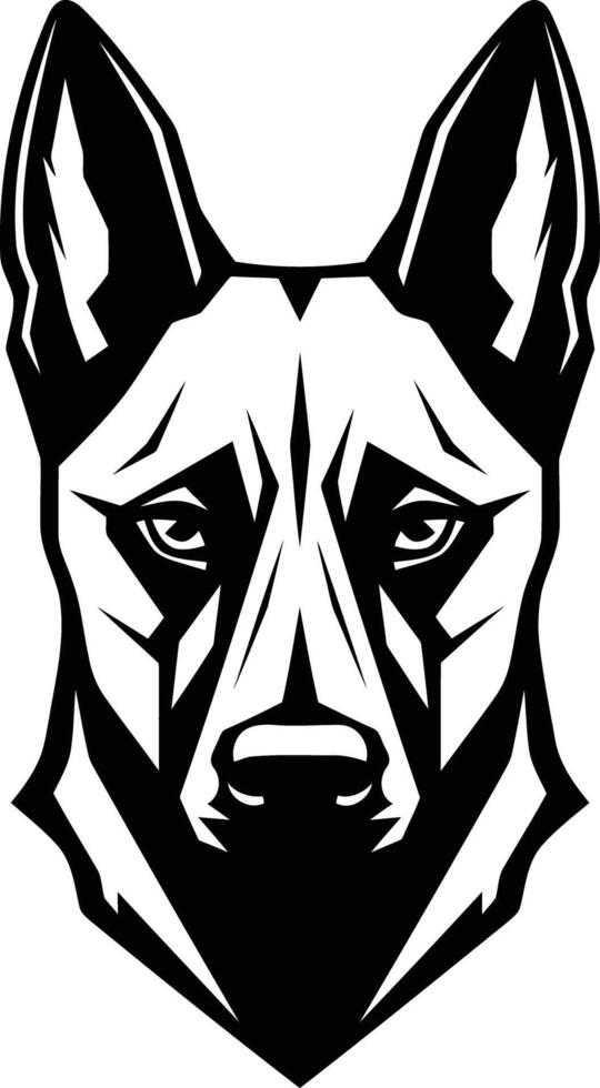 A strong and imposing black and white element illustration of a german shepherd's head, perfect for logos, branding, and merchandise vector
