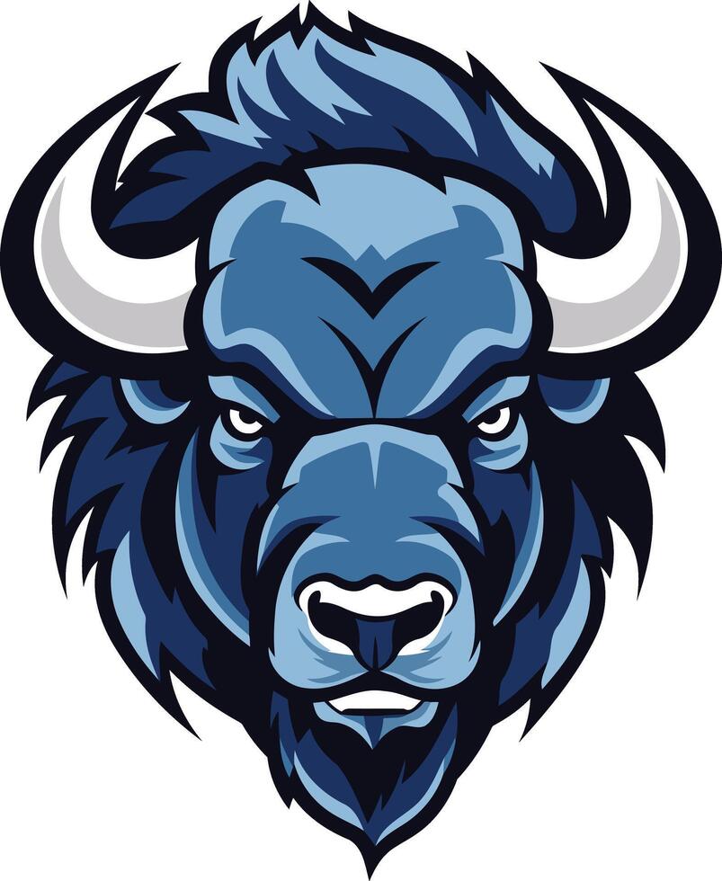 Powerful blue buffalo mascot with a fierce expression, perfect for a sports team or brand logo vector