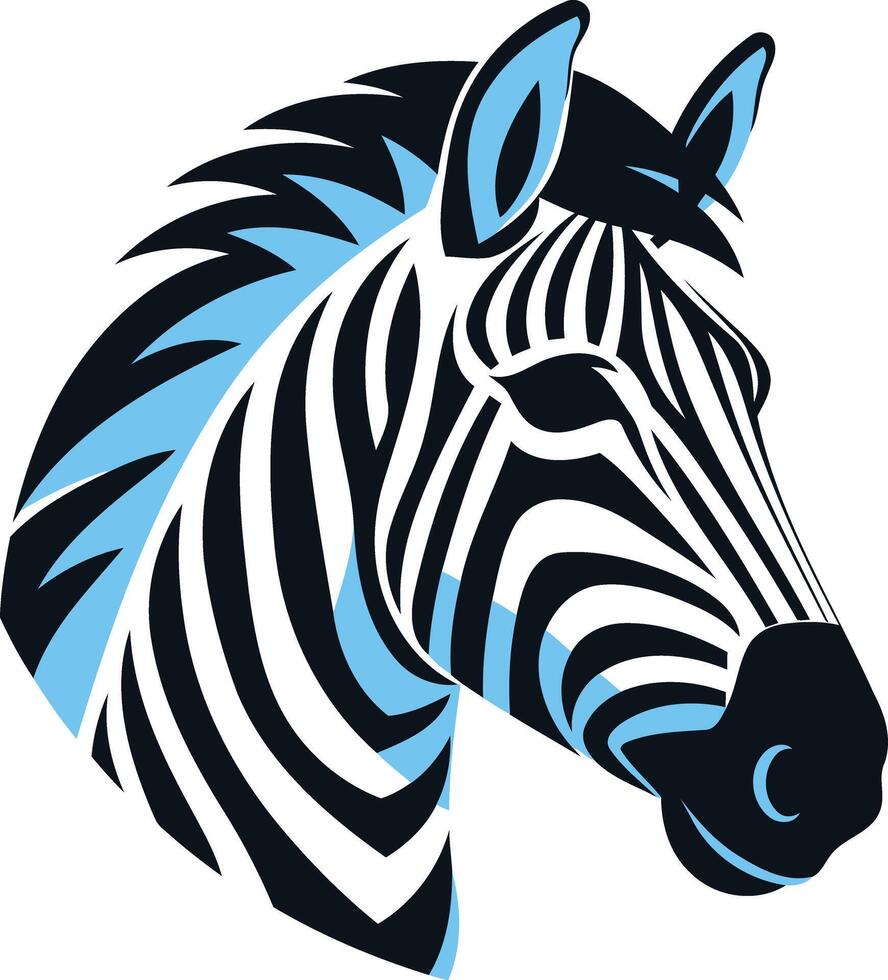 Striped Zebra Head in Black and Blue vector