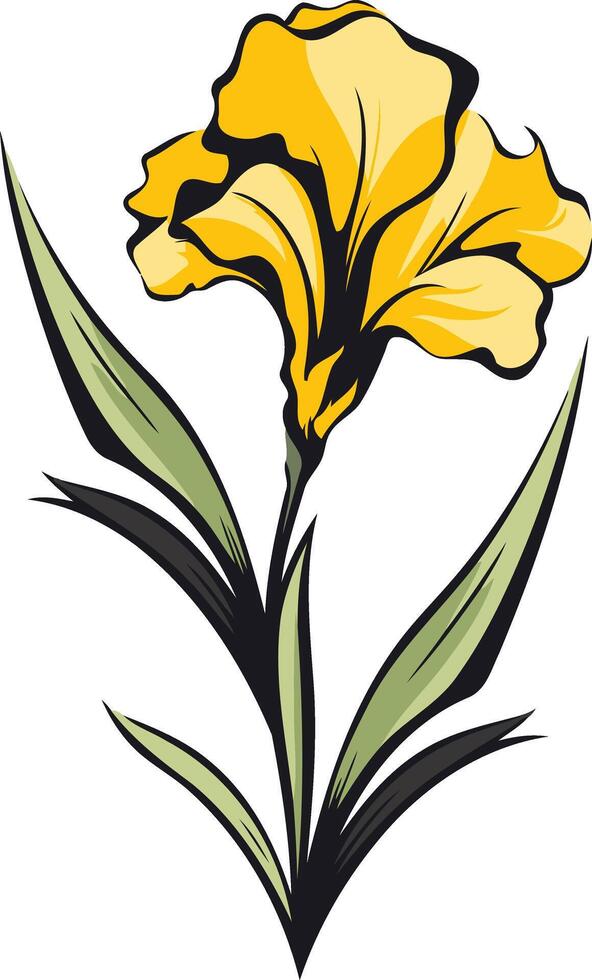Elegant yellow flower with green leaves vector