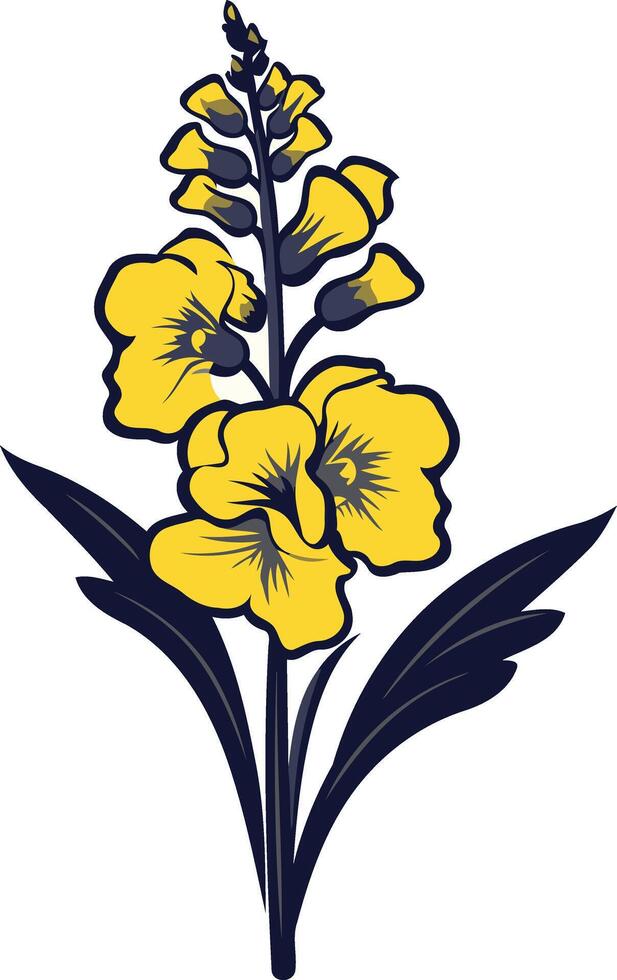 Elegant, stylized yellow flower with dark blue leaves vector