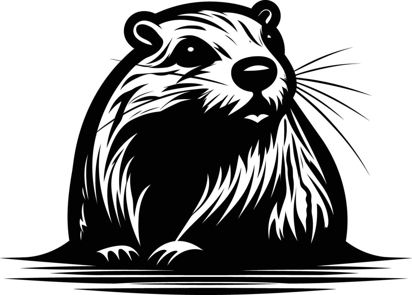 A striking black and white illustration of a beaver, capturing its unique features and powerful presence vector