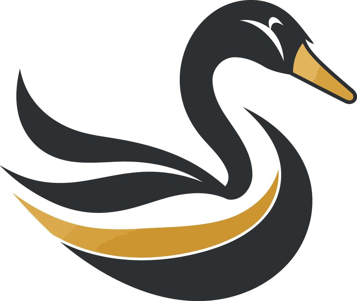 A stylized black swan logo with a golden beak and wing accents vector