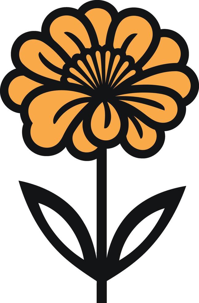 Simple and stylish element illustration of a stylized orange flower with black outline vector