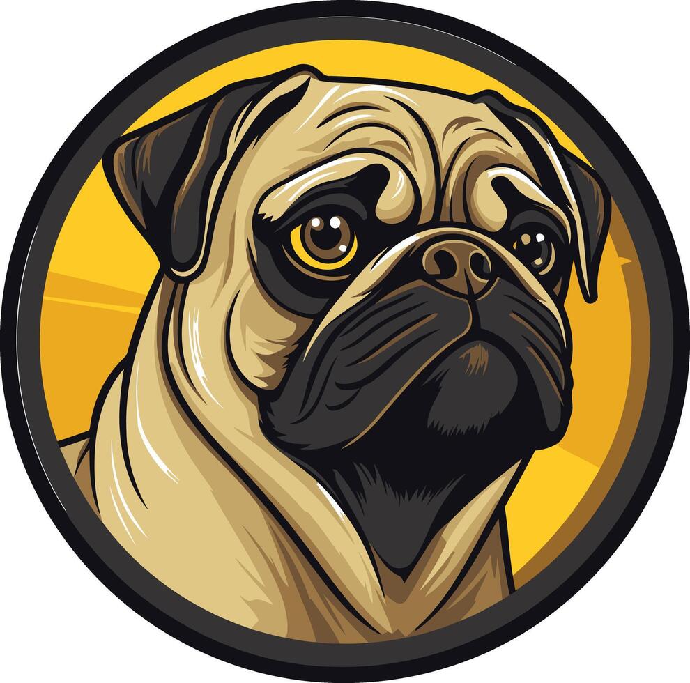 A cute and friendly pug face in a cartoon style, perfect for pet related products, social media graphics, and apparel designs vector